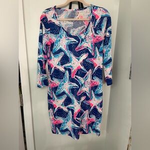Lilly Pulitzer Blue and Pink Starfish Long Sleeve Dress